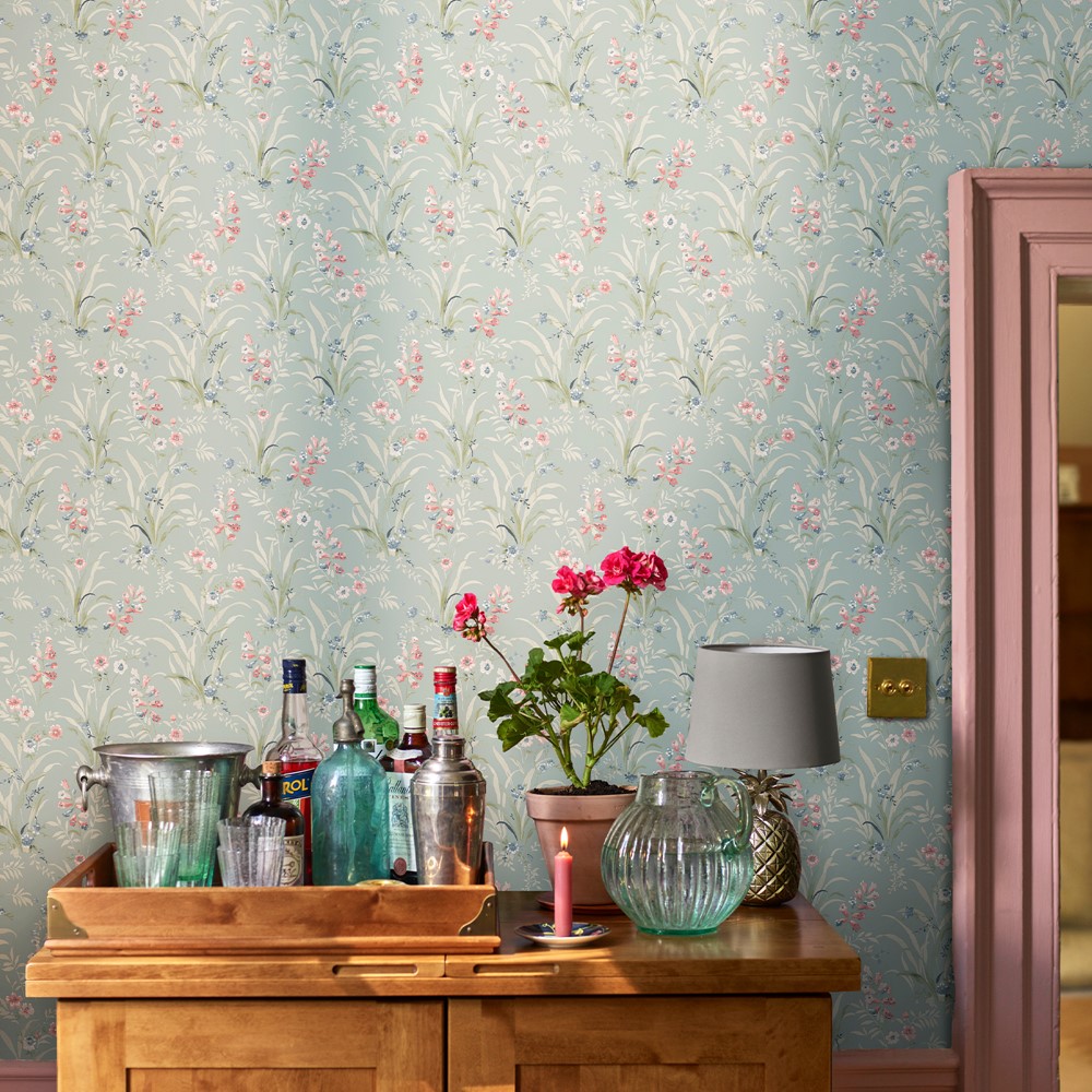 Mosedale Posy Wallpaper 122751 by Laura Ashley in Dark Duck Egg Blue